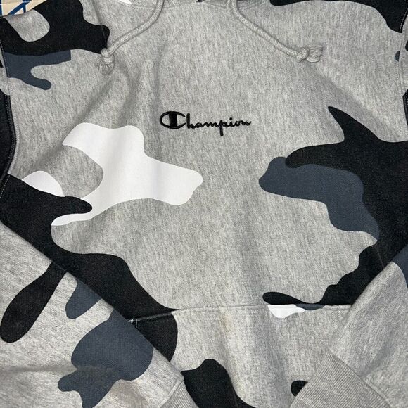 Champion Reverse Weave Hoodie Size Medium Gray Blue Camo Pullover - Picture 5 of 9